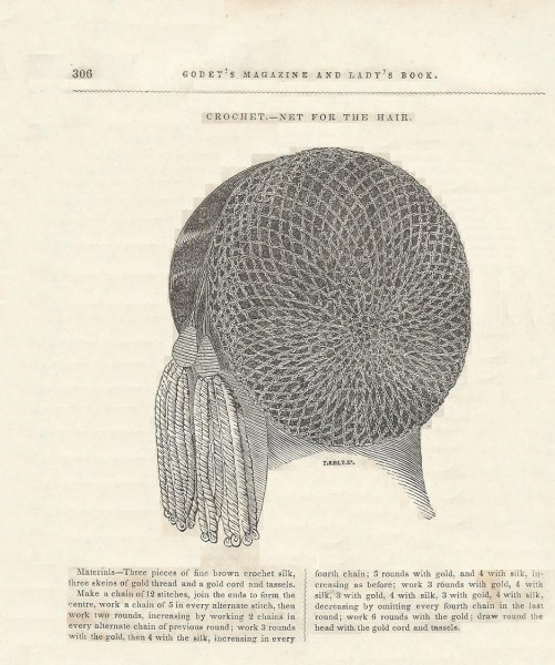 Godey's May 1848 Crochet Hair Net pattern
