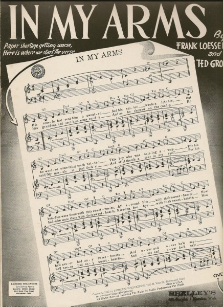 In My Arms sheet music cover (paper shortage format)